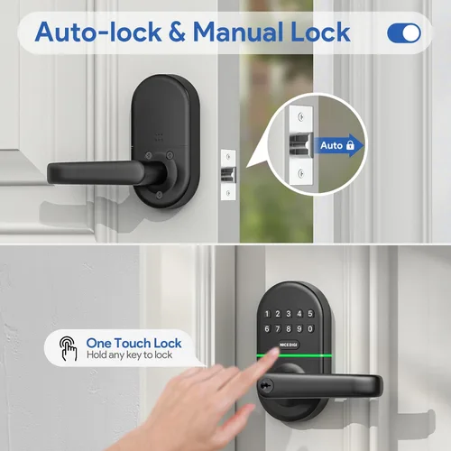 Vista 5 de Cerradura de puerta con teclado inteligente y asa: cerradura de puerta de entrada sin llave, digital electrónica, de código, fácil instalación