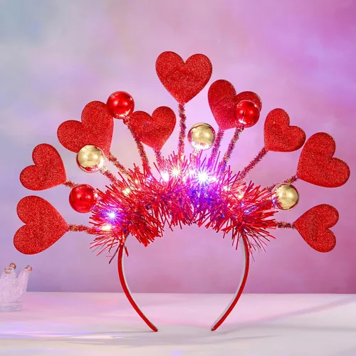 Vista 7 de CLOACE Diadema para el día de San Valentín, con luz de corazón, aro de pelo, con luces LED, accesorios para el cabello para mujer