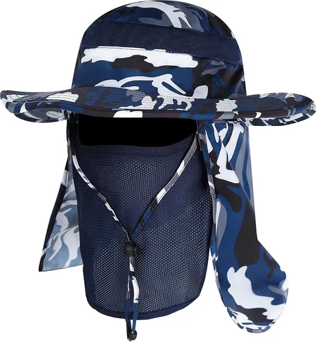 Vista 13 de YR.Lover Gorra de pesca de ala ancha con protección solar UV para exteriores con solapa extraíble