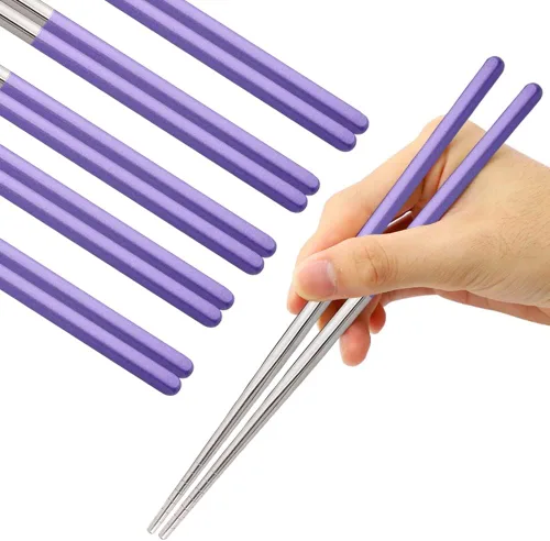 Vista 10 de Palillos de acero inoxidable 304 reutilizables multicolores, ligeros, aptos para lavavajillas – 5 pares (negro)