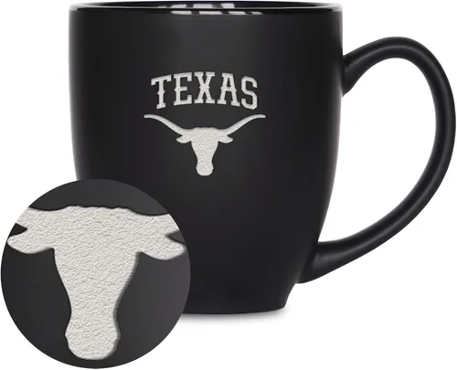 Vista 338 de Rico Industries - Taza de cerámica mate negra con grabado láser estándar de 15oz para NCAA (escuelas T & U) - Para bebidas calientes o frías