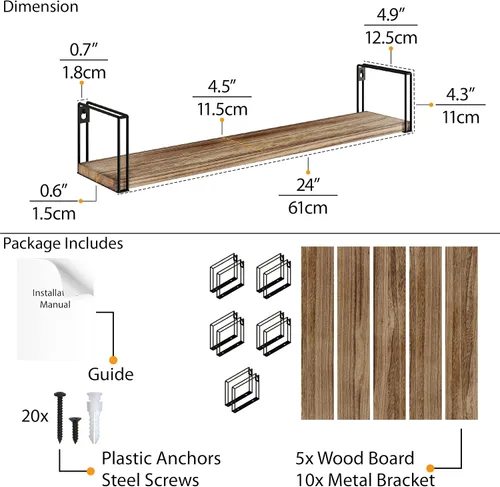 Vista 3 de Wallniture Avila - Estantes flotantes de 24 pulgadas para pared, organización de cocina y estantes de oficina, estantería para decoración de sala