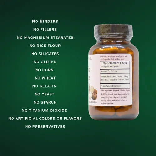 Vista 5 de Pueraria Mirifica Cápsulas vegetarianas, 60 0.019 oz, sin estearato, botella de vidrio