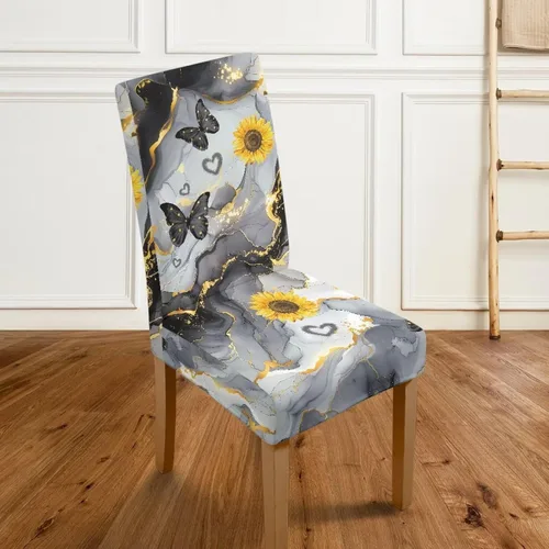 Vista 4 de HUGS IDEA Butterfly Marble Texture Dining Chair Covers Set of 4 Stretch Kitchen Chair Covers Washable Dining Chairs Slipcovers Cubre Sillas