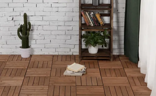 Vista 8 de Yaheetech 55 azulejos de terraza de patio entrelazados de madera compuesta de madera para cubierta de pisos de madera de 12 x 12 pulgadas, madera