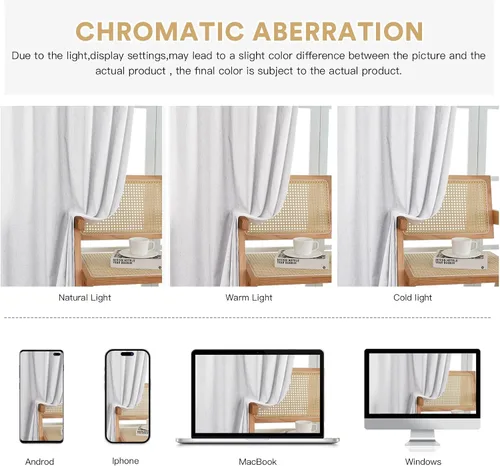 Vista 9 de PrinceDeco Cortinas de lino natural de 45 pulgadas para ventana pequeña, bolsillo para barra, cortinas opacas completas con forro blanco, paneles