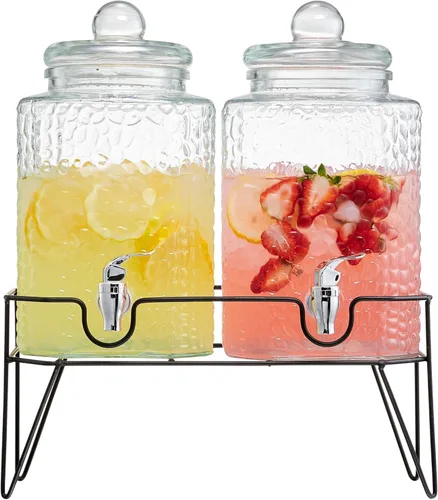 Vista 10 de Style Setter Dispensadores de bebidas de vidrio premium, 1.5 galones, juego Doble con soporte