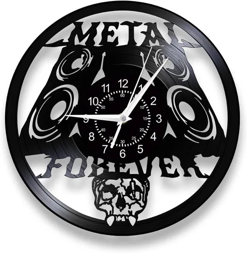 Vista 10 de Reloj de pared de música de metal pesado, 12 pulgadas, 7 tipos de reloj de pared LED de música rock, reloj de pared de cuarzo silencioso sin tictac