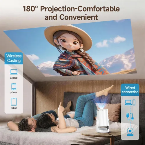 Vista 4 de Mini proyector con Wifi 6 y Bluetooth 5.4, proyector portátil inteligente 4K, Android 14 y 400 ANSI, enfoque automático y Keystone, proyector