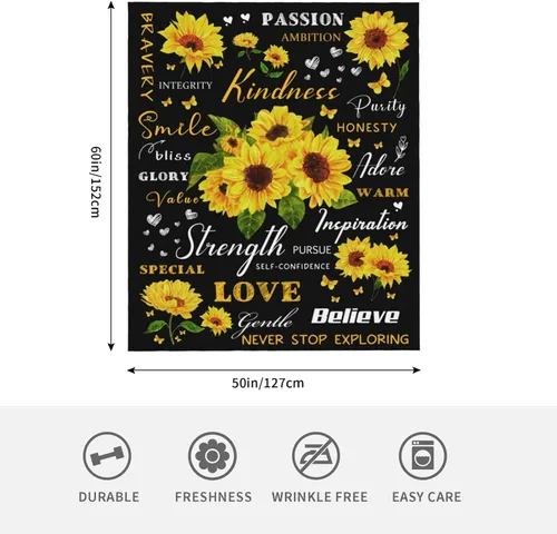 Vista 3 de Regalos de girasol para mujer, manta curativa positiva de girasol, cumpleaños para mujeres y mamá, mantas de franela suave con girasoles decorativos