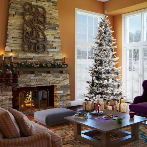 Vista 3 de Vickerman Kiana - Árbol de Navidad artificial preiluminado delgado de 10 x 58 pulgadas, blanco cálido, gran angular de bajo voltaje, luces LED