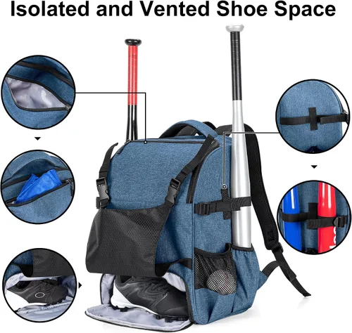 Vista 3 de DSLEAF Baseball Backpack for 4 Bats, Softball Bag with External Helmet Holder and Separate Shoe Space Up to US Mens 13