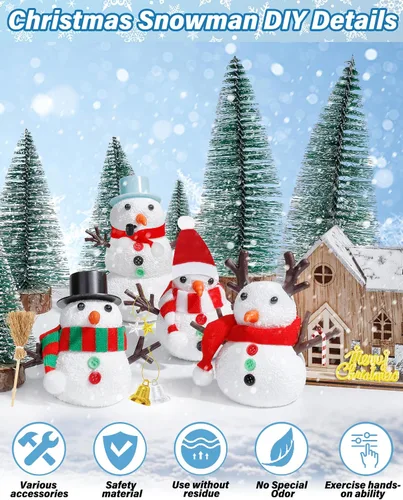 Vista 3 de Kit de manualidades de Navidad, paquete de 8 piezas de muñeco de nieve, adornos de Navidad, kit de construcción de muñeco de nieve, decoración