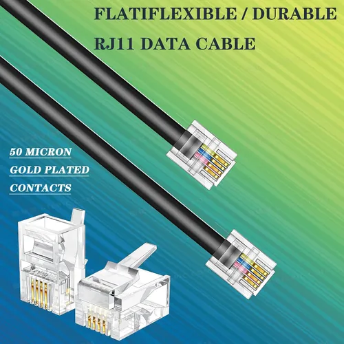 Vista 7 de Cable de extensión de teléfono, cable de línea de teléfono (15 pies - Negro) con conector RJ11 estándar