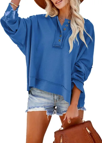 Vista 8 de Dokotoo - Sudaderas con capucha para mujer 2024, estilo de otoño, con cuello en V, botones, manga larga, sudaderas con capucha de moda Negro