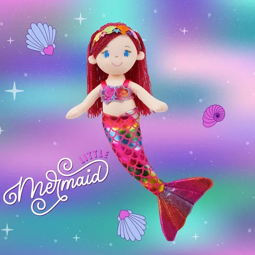 Vista 3 de June Garden 16.5" Sirena brillante Aurelia - Muñeca de felpa suave y brillante para regalo para niñas pequeñas