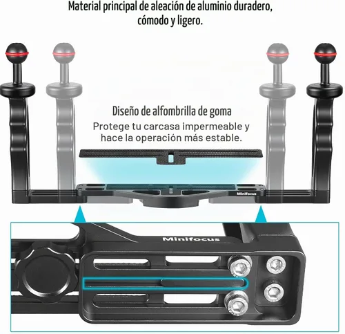 Vista 3 de MINIFOCUS Soporte de bandeja para mango de cámara subacuática, soporte estabilizador de video de aleación de aluminio extensible con soporte