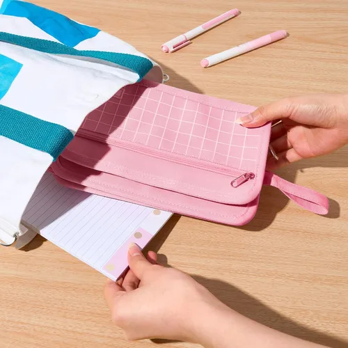 Vista 5 de Sooez Estuche grande para lápices, bolsa para lápices de gran capacidad con 3 compartimentos, organizador portátil de artículos de papelería de lona