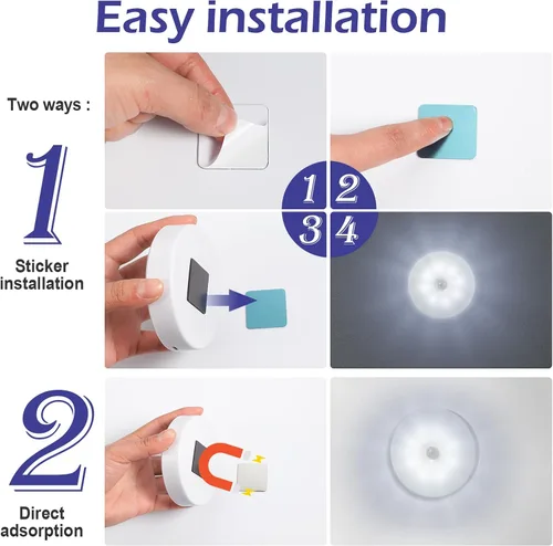 Vista 3 de Hortsun Luces LED recargables con sensor de movimiento, 16 unidades, USB, luces de noche inteligentes para escaleras, clósets, para interiores