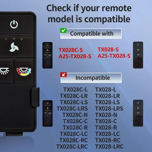Vista 3 de TX028C-S - Control remoto para ventilador de techo para Hampton Bay, 3 velocidades, atenuador de luz compatible con TX028C-S, A25-TX028C, A25TX028CS
