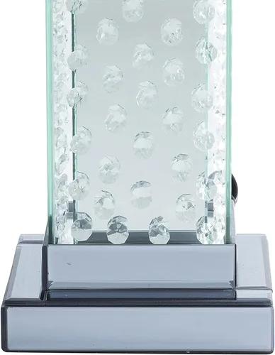 Vista 6 de Ebros Gift Moderna y elegante lámpara de mesa rectangular con cristales flotantes biselados de cristal y metal, con pantalla de tela gris, acento
