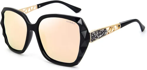 Vista 22 de Gafas de sol de gran tamaño para mujer, polarizadas, protección UV, clásicas, a la moda, para damas, marco negro, lente gris Montura café lente café