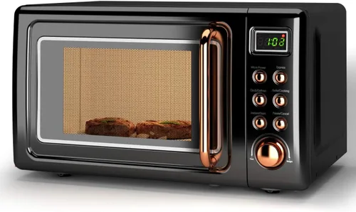Vista 8 de Horno microondas retro, Safeplus de 0.7 pies cúbicos, microondas de 700 W con placa de acero laminado en frío, 5 micro descongelación y función