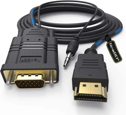 Vista 7 de NewBEP Cable HDMI a VGA, adaptador HDMI macho a VGA macho de 1080P chapado en oro 1080P convertidor de video activo compatible con computadora