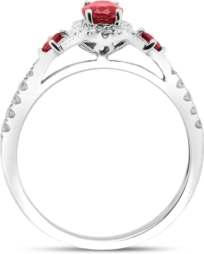 Vista 4 de Gin & Grace Anillo de rubí genuino Mozambique de oro blanco de 10 quilates con diamantes para mujer Joyas hechas a mano con forma de rubí de origen