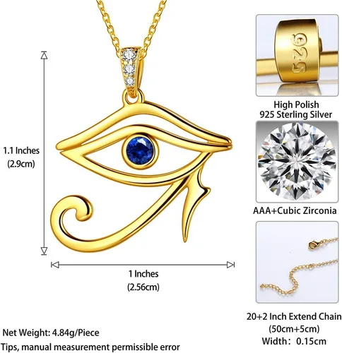 Vista 7 de Jewmon Egyptian Eye of Horus Necklace for Women 925 Sterling Silver Blue Eye Pendant Necklace Horus Eye of Ra Necklace Ancient Egyptian Jewelry for