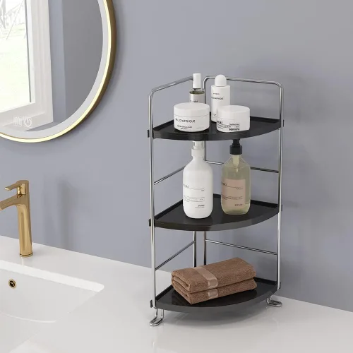 Vista 4 de Organizador de esquina de baño de 3 niveles, estante de almacenamiento de maquillaje para el cuidado de la piel, organizador de encimera de Negro