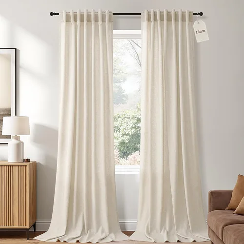 Vista 29 de Naturoom Cortinas de lino de 96 pulgadas de largo y 8 pies para sala de Crema Beige