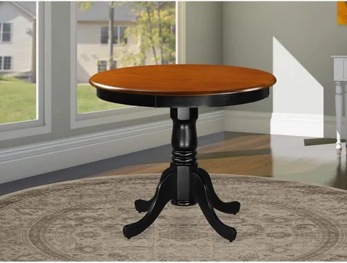 Vista 2 de HomeStock Mesa de comedor redonda de madera, mesa de cocina resistente para espacios pequeños, color negro y cereza/36 pulgadas sin gotas