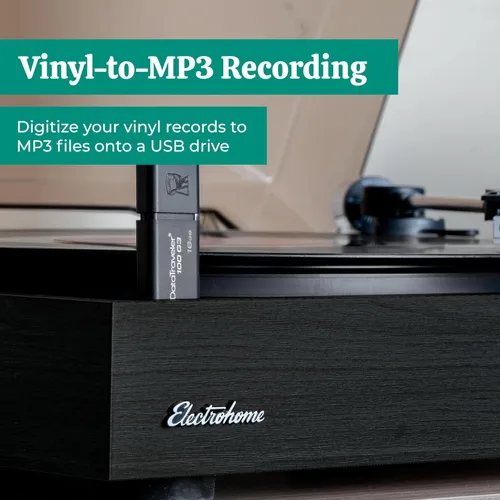 Vista 5 de Electrohome Montrose - Reproductor de discos de vinilo inalámbrico actualizable con Berkeley, altavoces Bluetooth alimentados, tweeter de 1 pulgada