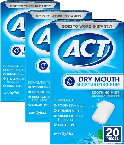 Vista 11 de ACT Goma hidratante de boca seca, 20 piezas, con xilitol, menta calmante