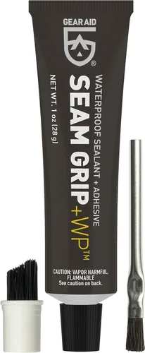 Vista 5 de GEAR AID Seam Grip FC Sellador de curado rápido para tiendas de campaña de nailon y poliéster, lonas, toldos, transparente, agarre de costura WP