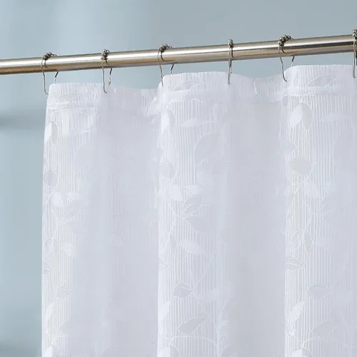 Vista 9 de ASATEX Cortina de ducha de encaje semitransparente gris. Cortina de baño romántica con patrón de hojas florales de 36 x 72 pulgadas. Haz que el baño