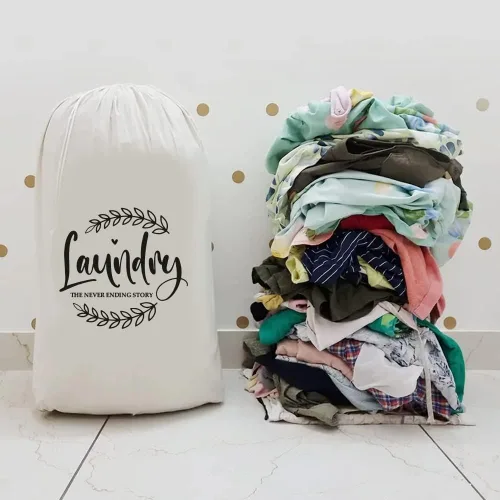 Vista 2 de Mayatra's Bolsa de lavandería de algodón para ropa, organizador de viaje, bolsa ecológica de algodón 100% puro con cordón, tamaño grande, bolsa