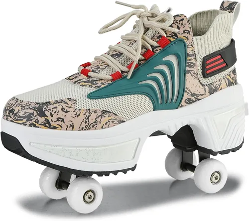 Vista 16 de Zapatos de patinaje para mujer, cuatro rondas, zapatos de patines de ruedas para niños que se convierten en patines de ruedas, zapatos ligeros al