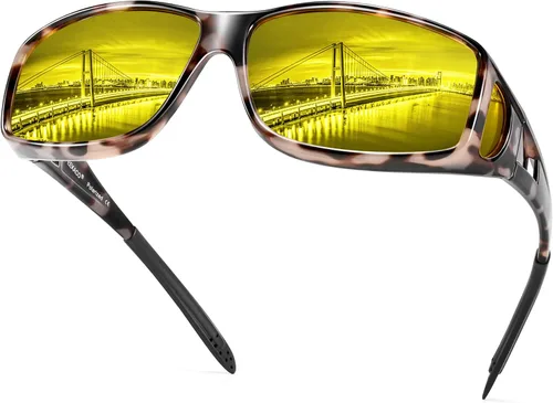 Vista 14 de Night Vision Driving Glasses for Men & Women - Polarized Anti Glare Fit Overs with Wrap-Around HD Yellow Lens