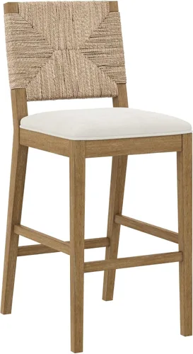 Vista 6 de Nathan James Beacon Taburete de bar bohemio con respaldo, de altura de bar, silla para isla de cocina, taburete de bar de seagrass, bouclé