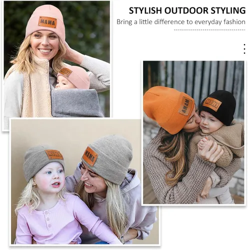 Vista 7 de DANMY Gorro para padres e hijos,Madre y bebé hijahijo gorro de punto cálido de invierno,Gorro suave para niños