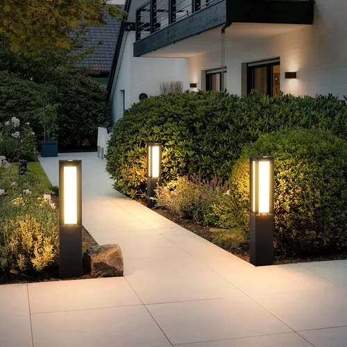 Vista 6 de Luz de camino del paisaje, aluminio 8W 800LM iluminación LED de lujo, 32 pulgadas moderna iluminación al aire libre bolardo para césped, patio
