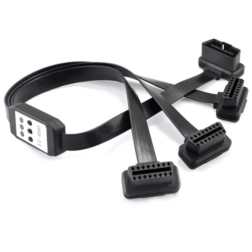 Vista 4 de Cable divisor OBDii OBD2 de 3 vías de 19.7 in, perfil ultra bajo, 16 pines, OBD, macho a hembra, cable de extensión de diagnóstico de coche