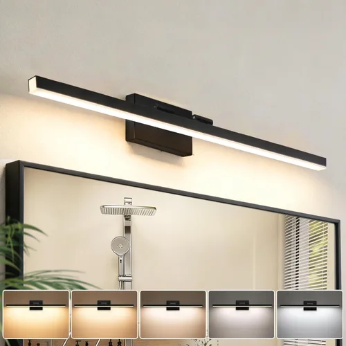 Vista 14 de IZORRO Moderna lámpara de tocador de baño de 16 pulgadas, giratoria, 12 W, regulable, lámpara LED sobre el espejo, barra de luz negra para tocador