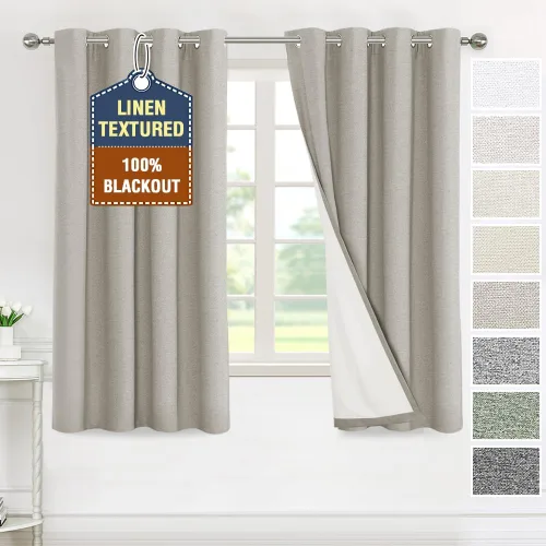 Vista 18 de H.VERSAILTEX Cortinas 100% de opacidad para dormitorio, con aislamiento térmico, cortinas texturizadas de lino con bloqueo de luz completa, cortinas