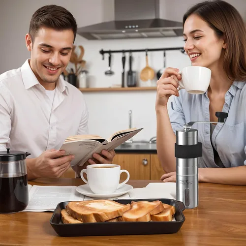 Vista 6 de Molinillo de café manual – 18 ajustes ajustables, molinillo cónico de grano de café de acero inoxidable, portátil, duradero y apto para viajes