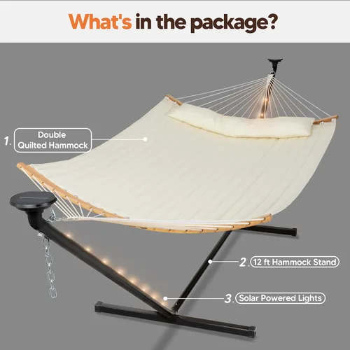 Vista 6 de SUNCREAT Hamaca doble para exteriores con soporte de 12 pies, hamacas autoportantes con soporte, beige