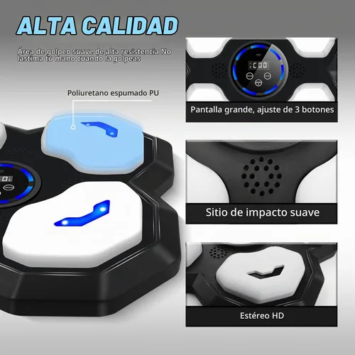 Vista 4 de Music Boxing Machine for Kid and Teen Adults, Trainer Equipment with Gloves Negro