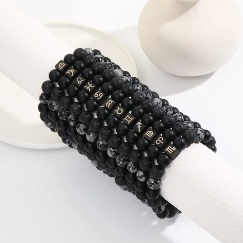 Vista 4 de Pulsera del zodiaco para hombre de 0.394 pulgadas (0.394 in) con piedras semipreciosas naturales, pulsera de cuentas de chakras, signo de estrella